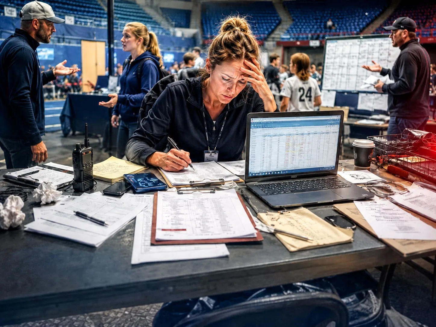 Sports event planning with disconnected spreadsheets and paper lists