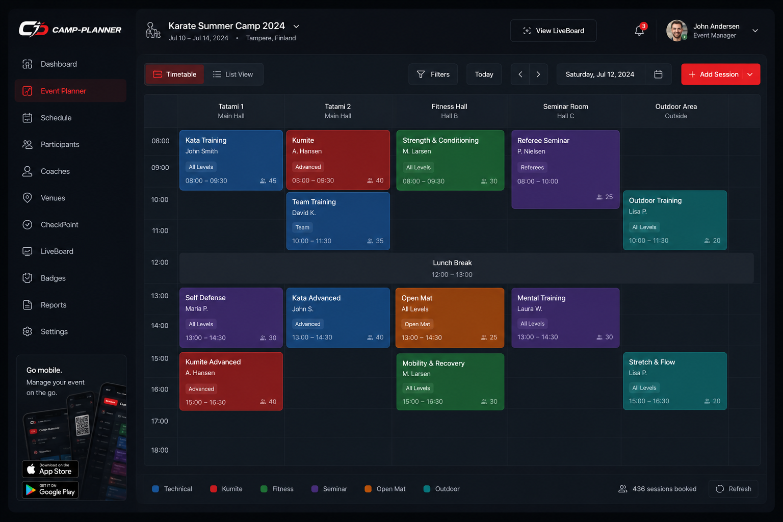 Camp-Planner dashboard mockup